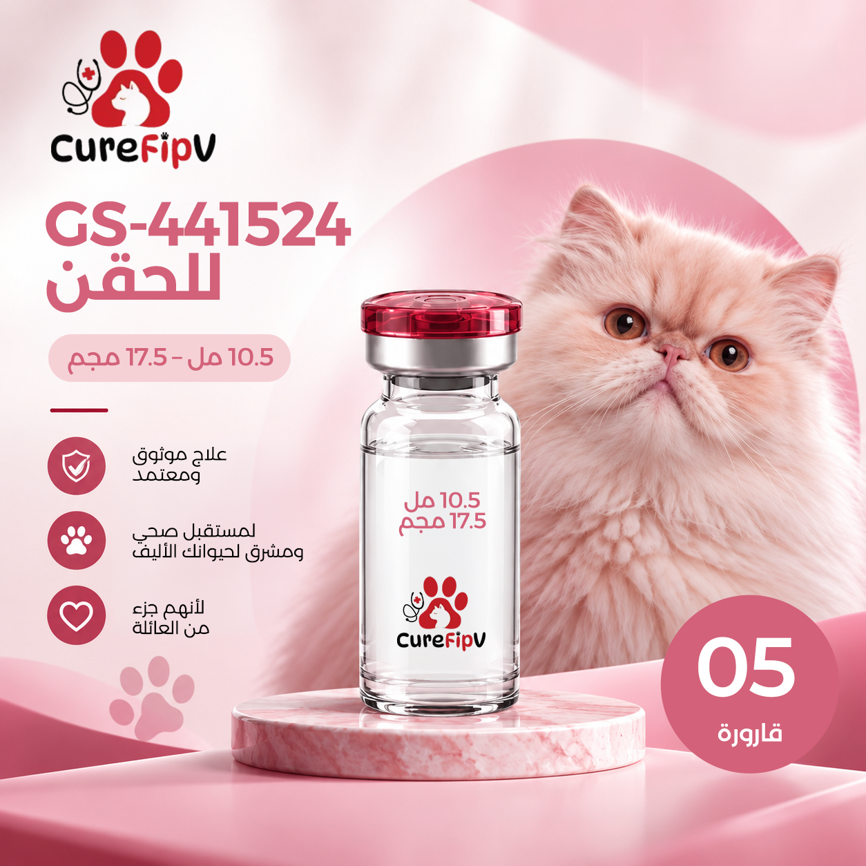 GS-441524 قابل للحقن 10.5 مل - 17.5 ملغ (5 قوارير)
